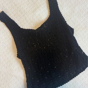 Black Crochet Women Top with Beaded Embroidery